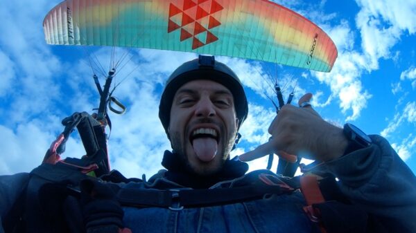 Man during paragliding.