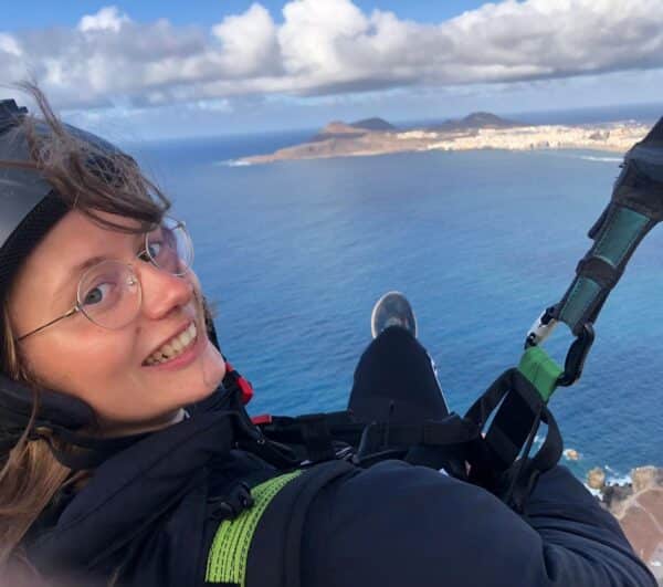 Woman during paragliding.