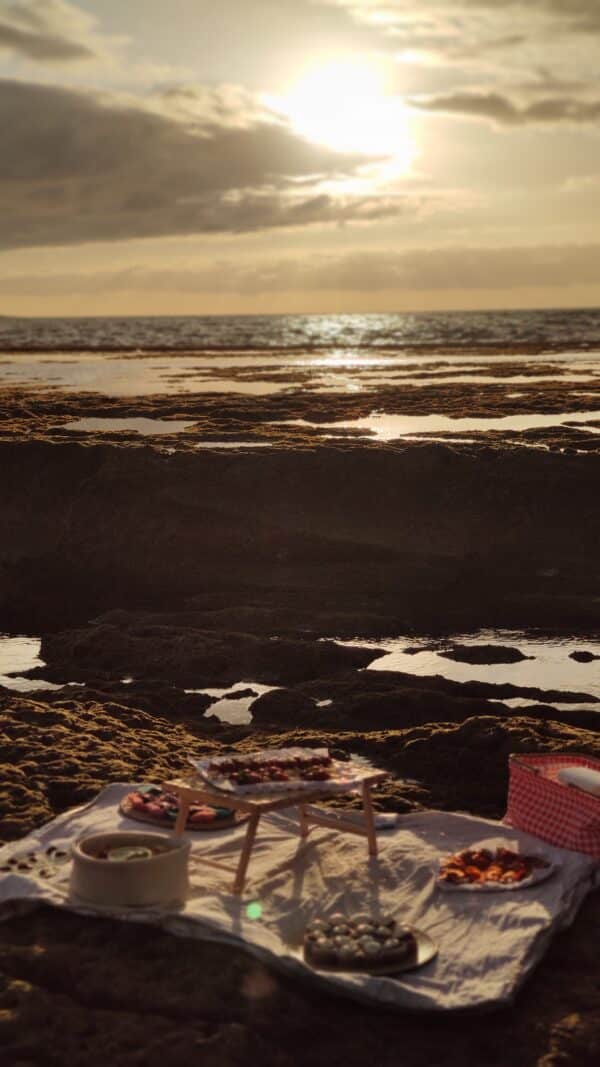 Food on the beach for the aperitif.
