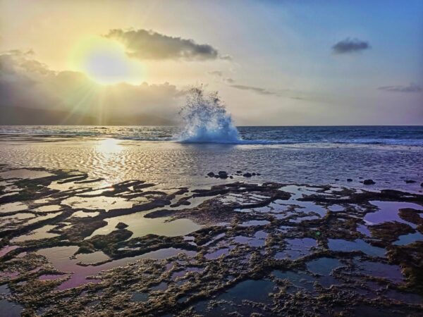 The beach at sunset.