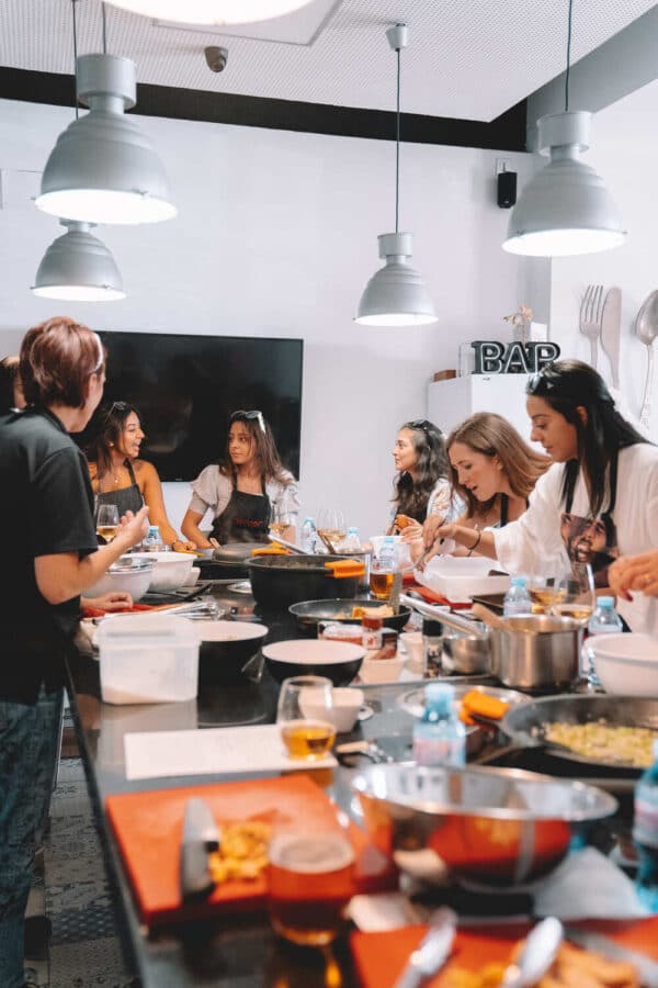 People cooking during the workshop.