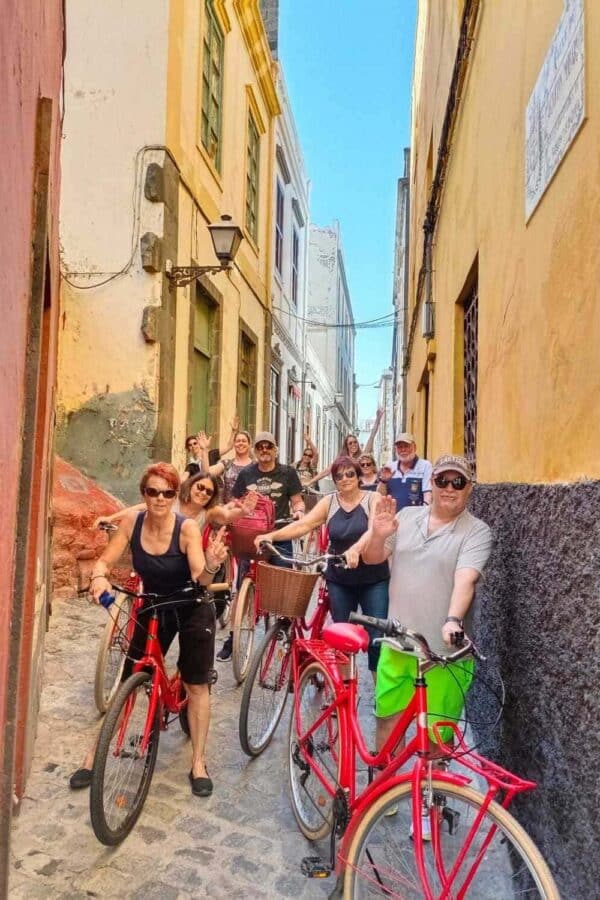 Group of people with bikes during the tour.