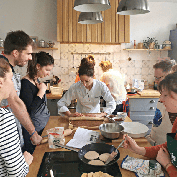 People participating in the cooking class.